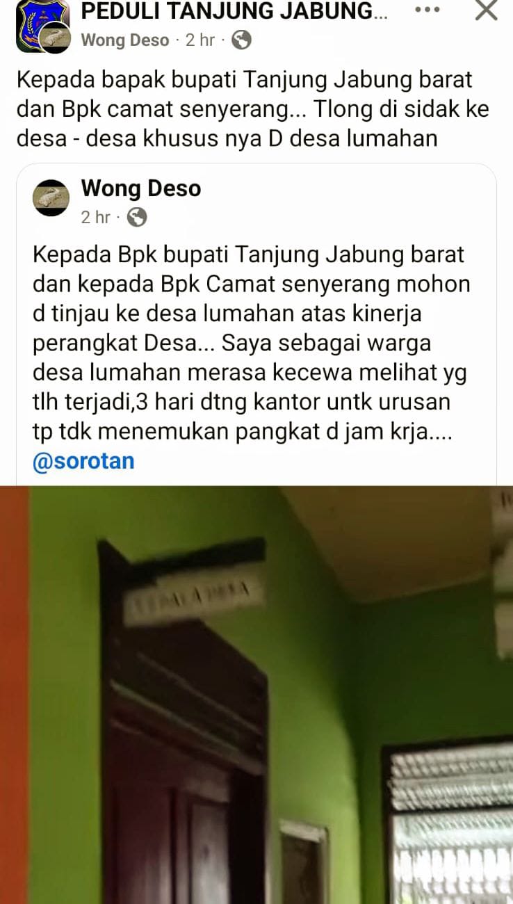 Warga Keluhkan Pelayanan Kantor Desa Lumahan Kecamatan Senyerang